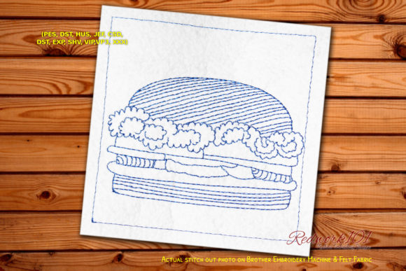 Burger Whopper Redwork Design for Apparel