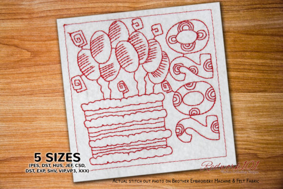 Delicious Cake with Balloons: A Festive Embroidery Design