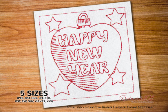 Happy New Year Heart Design for Festive Embroidery