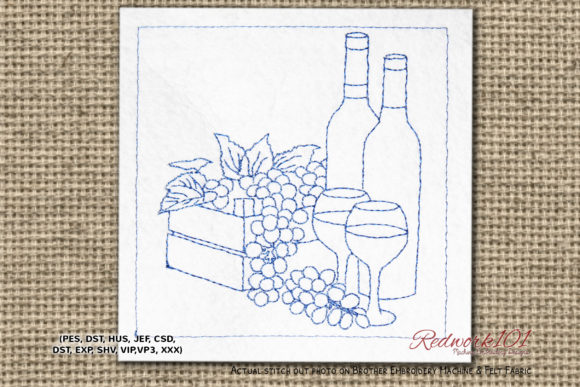 Wine with Grapes Redwork: A Versatile Design